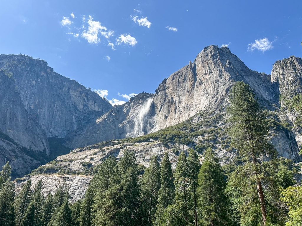 Yosemite Fall as seen from Yosemite Village in Yosemite National Park
