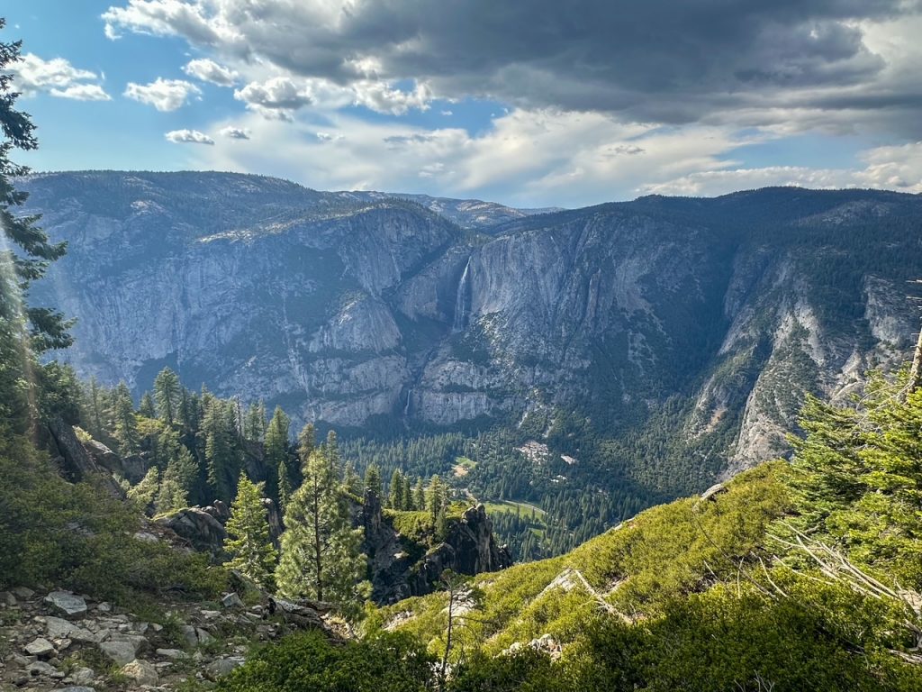 Yosemite Falls as seen from descending the Four Mile Trail in the afternoon