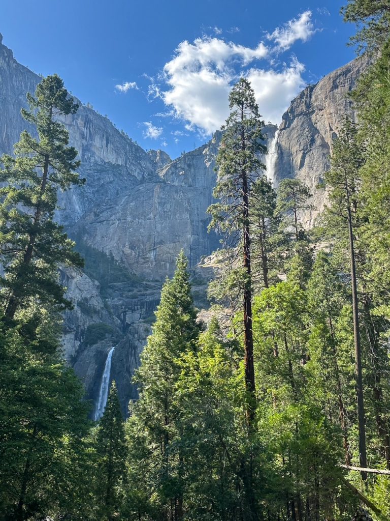 Yosemite Falls as seen from the Lower Yosemite Fall Viewpoint, an easy addition to your 3-day Yosemite itinerary