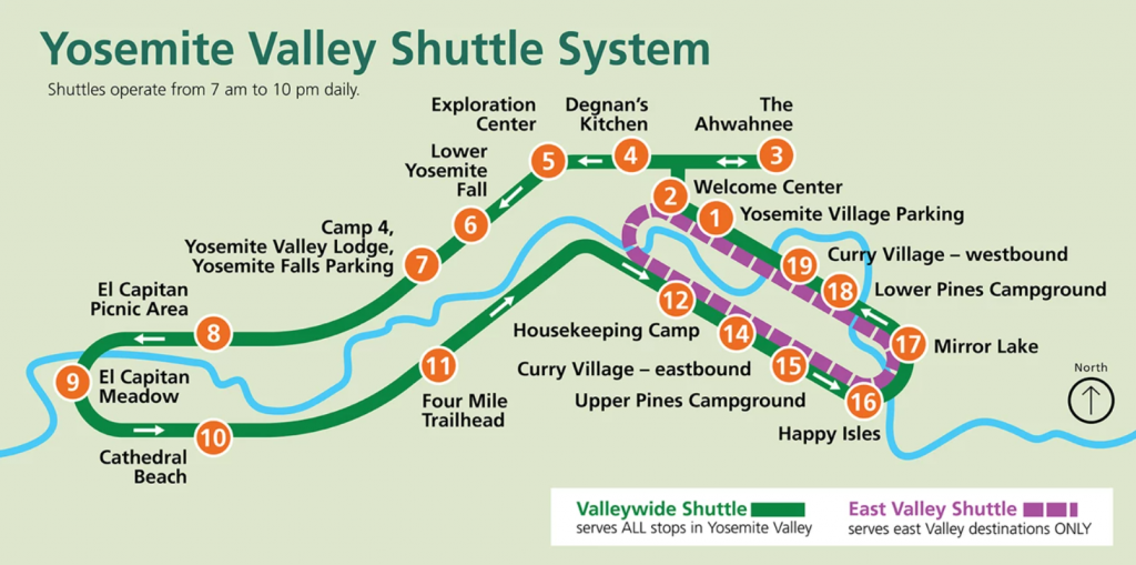 Yosemite Valley Shuttle System map from NPS