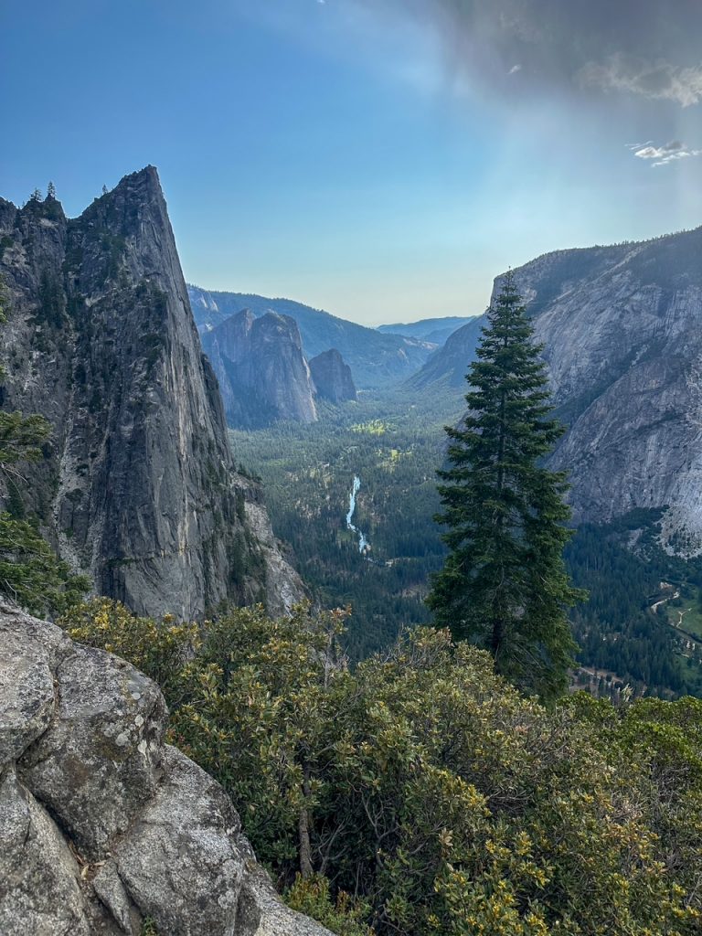 Yosemite Valley and Cathedral Rocks as seen from the Four Mile Trail in Yosemite