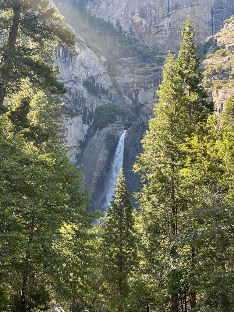 a close-up of Lower Yosemite Fall as seen from the Lower Yosemite Fall Viewpoint