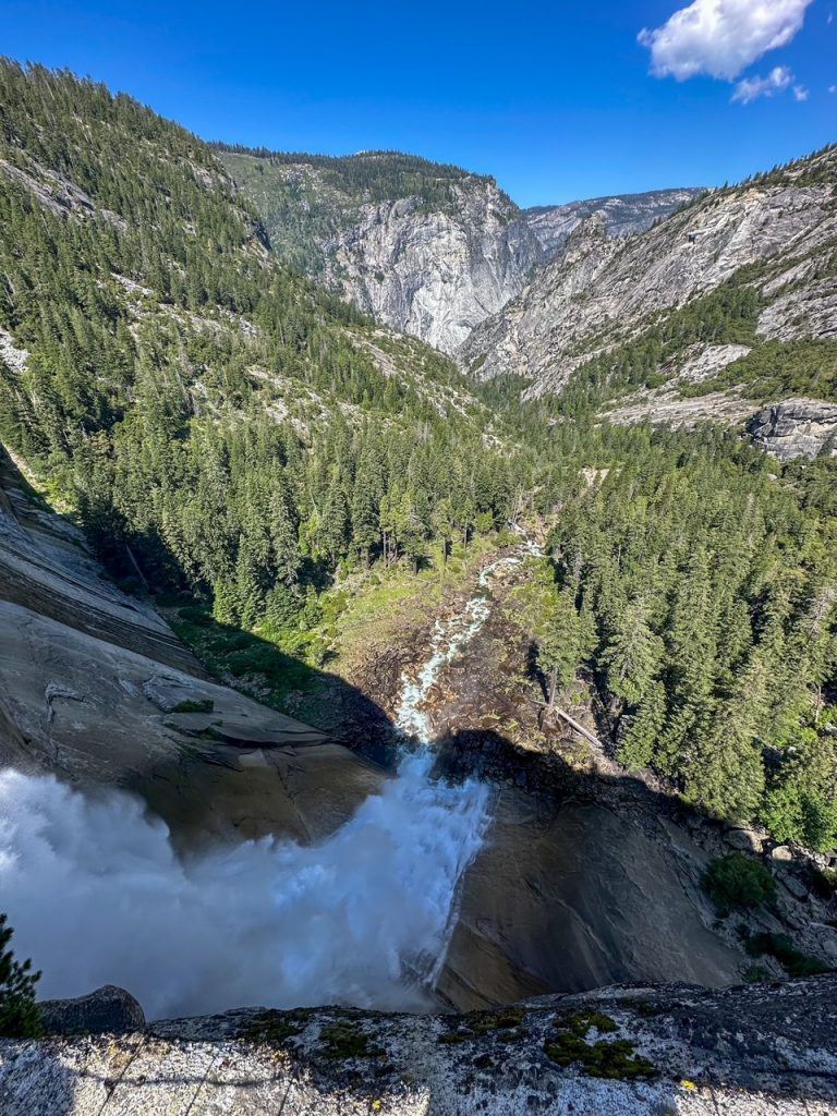 a cool view of Nevada Fall from above as it drops into Yosemite Valley