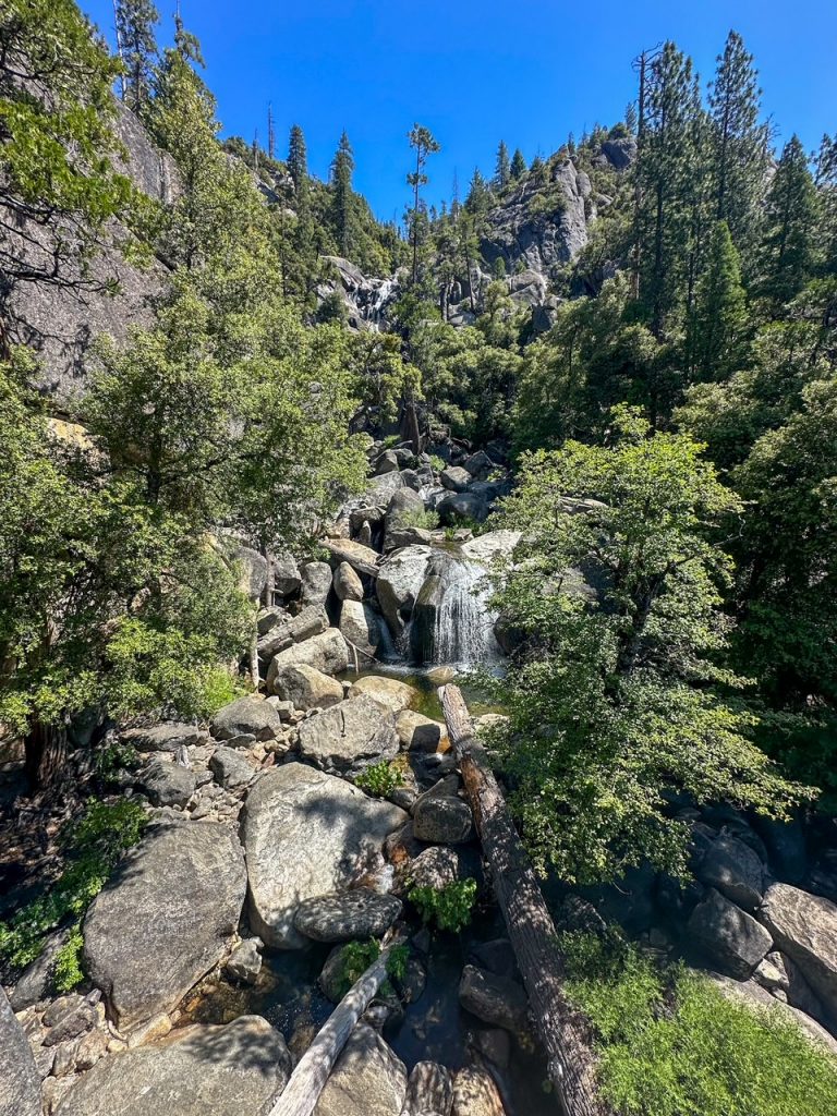 a random waterfall on the side of Big Oak Flat Road in Yosemite National Park