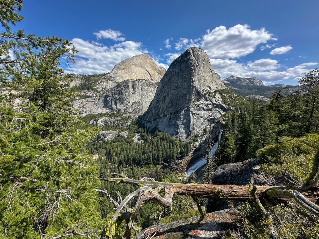 a stunning view of Liberty Cap, Mt. Broderick, and the back side of Half Dome after connecting from the Mist Trail to the Panorama Trail