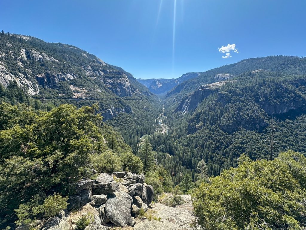 an overlook of Yosemite Valley shortly after entering Yosemite at the Big Oak Flat entrance