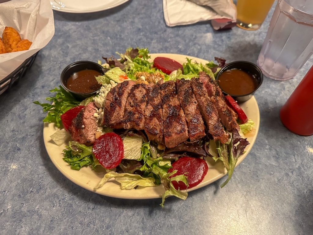 our steak salad from the Lucky Buck Cafe in California