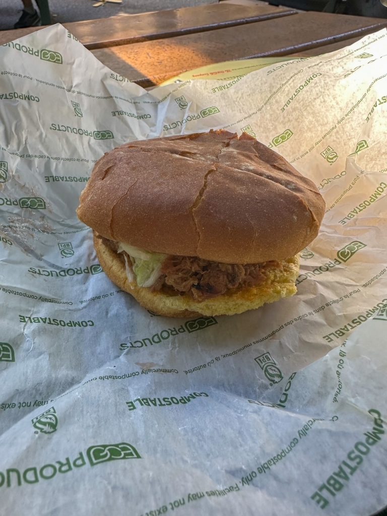 pulled pork sandwich from the Village Grill in Yosemite