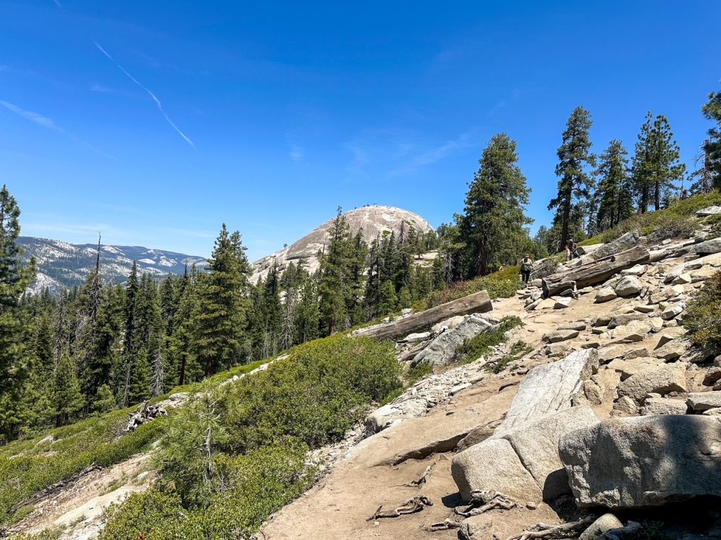 walking up to Sentinel Dome on the Sentinel Dome Trail on the last day of our Yosemite itinerary