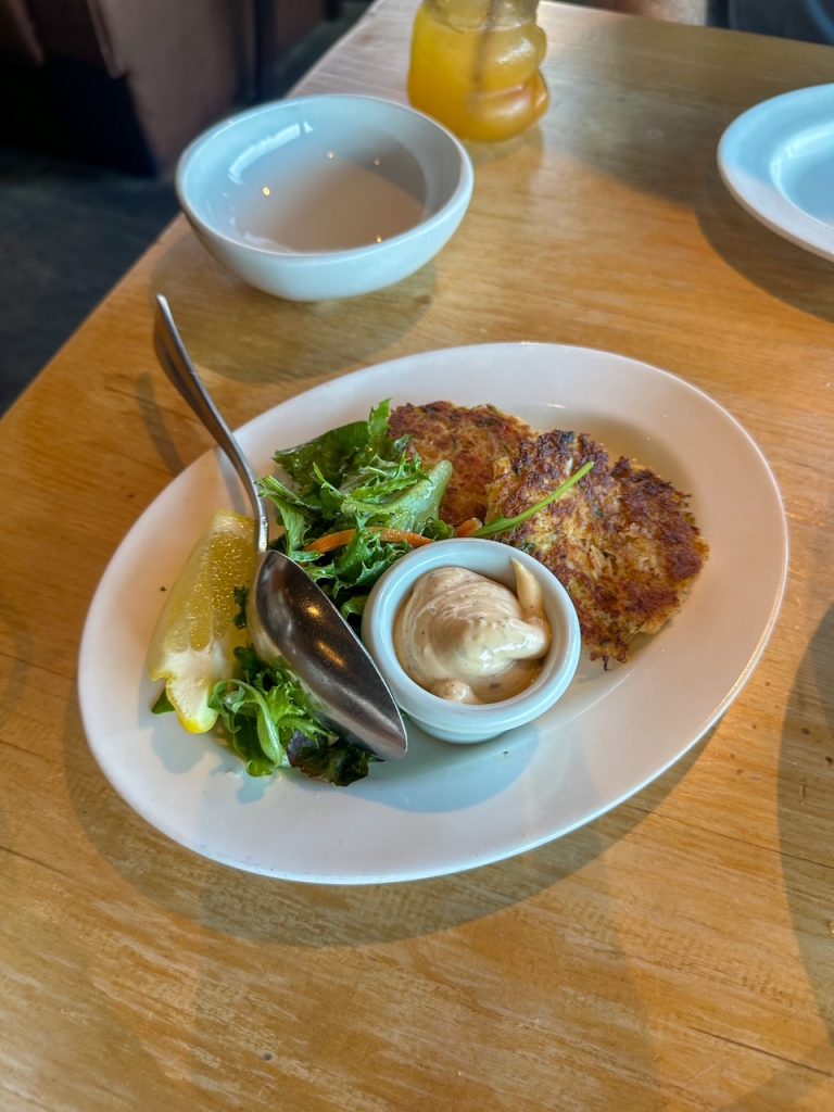 Dungeness crab cakes from Scoma's Restaurant at Fisherman's Wharf in San Francisco