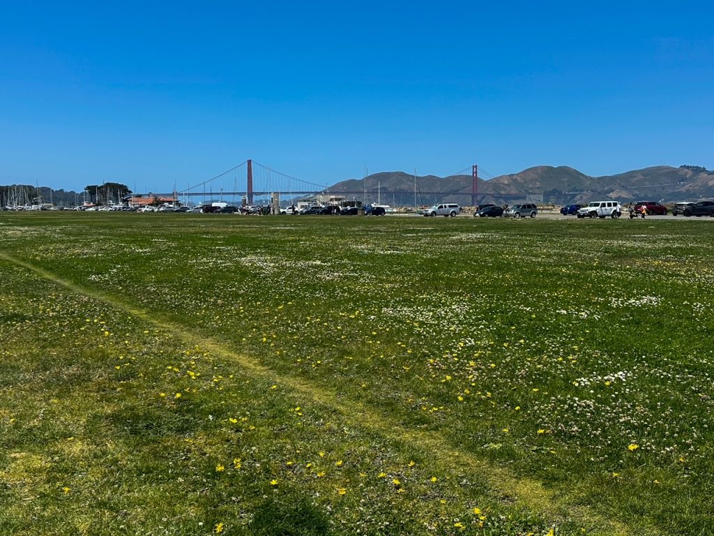 Marina Green is a grassy stretch with Golden Gate Bridge views in the Marina District of San Francisco