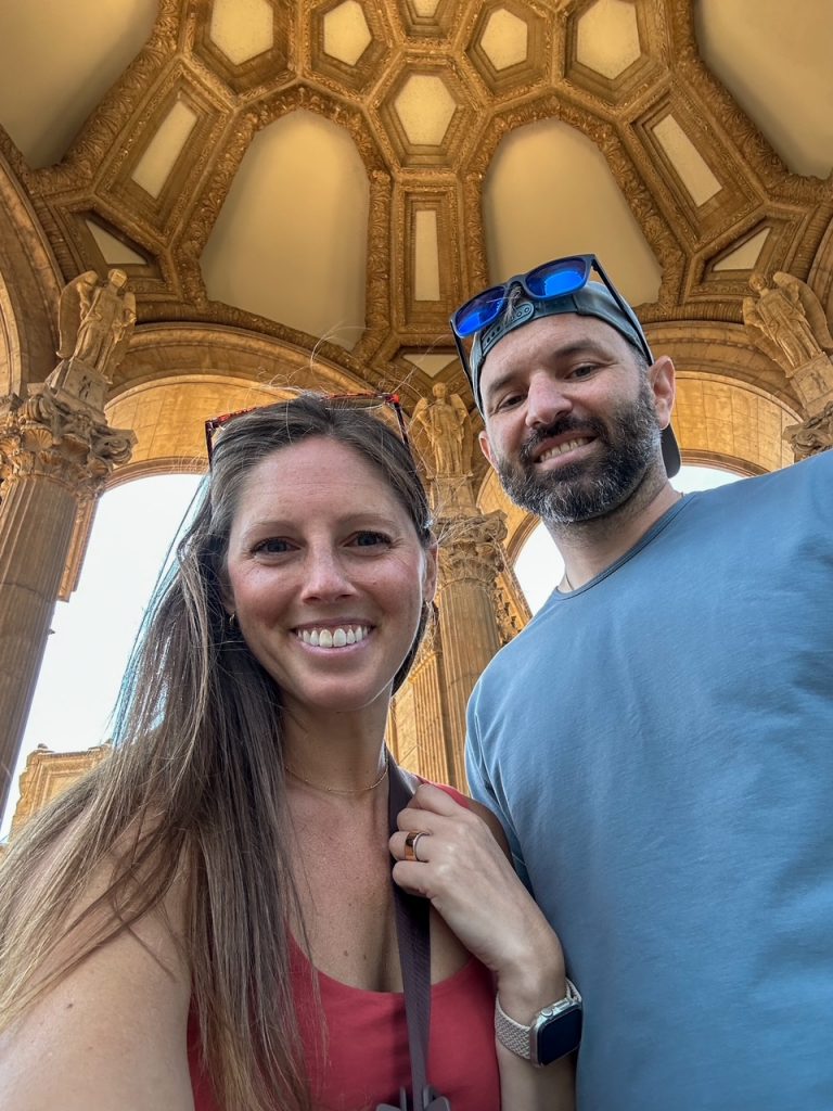 Sara and Tim inside the Palace of Fine Arts in San Francisco