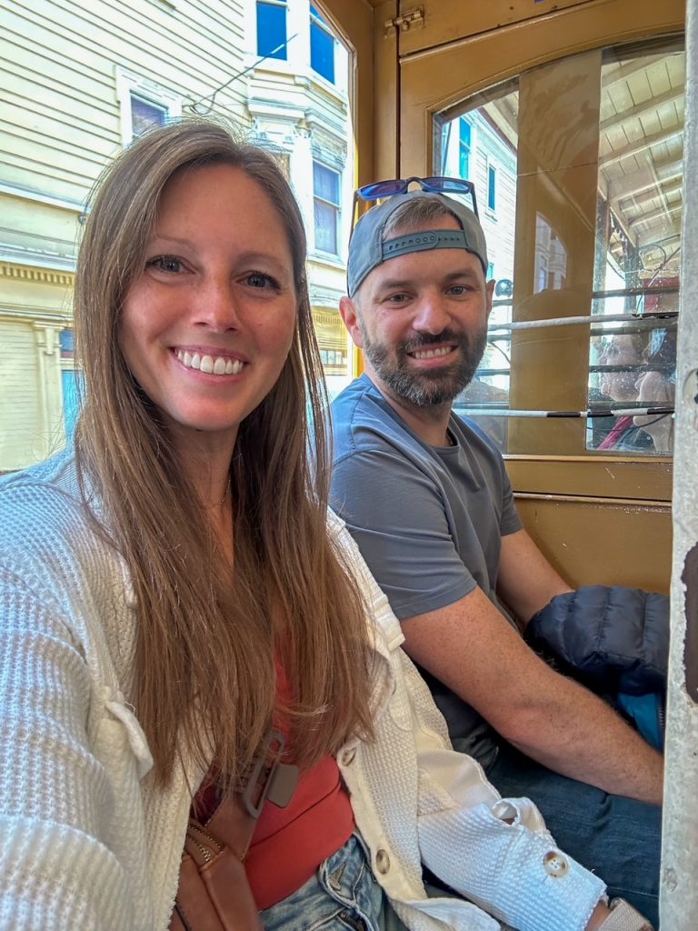 Sara and Tim on the historic cable car in San Francisco