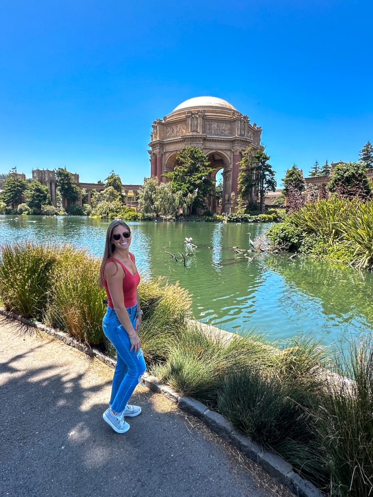 Sara in front of the Palace of Fine Arts, one of our favorite spots from our 3 days in San Francisco