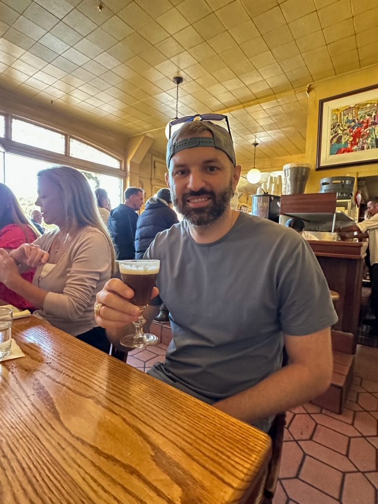 Tim with his Irish coffee at The Buena Vista in San Francisco