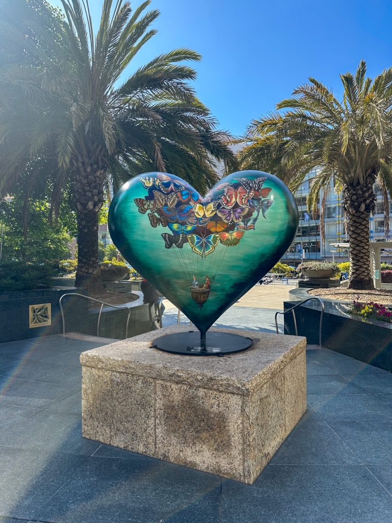 a butterfly heart art installation in Union Square in San Francisco