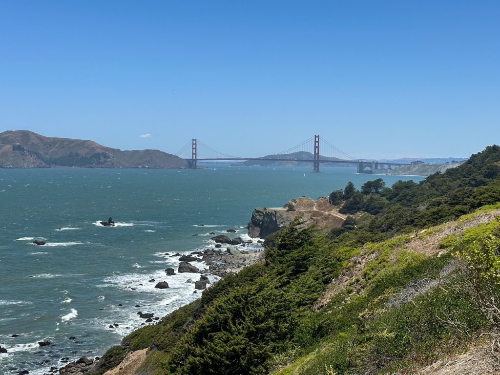 a gorgeous Golden Gate Bridge view from the Lands End Trail in San Francisco