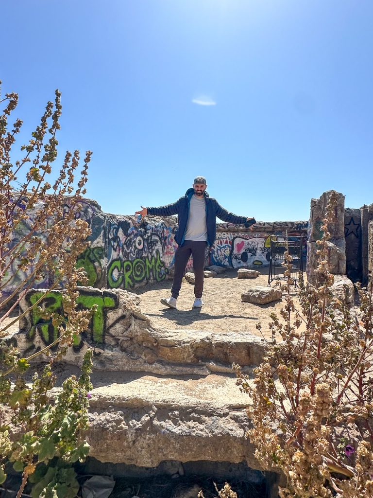 Tim walking around the Sutro Bath ruins and checking out the graffiti