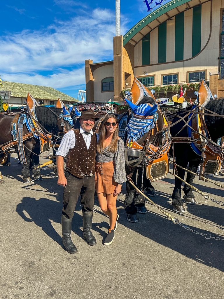 Sara and a new friend at Oktoberfest in Munich