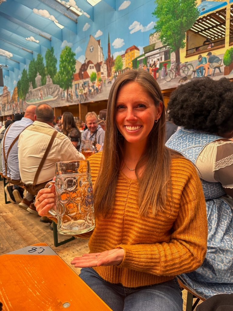 Sara with her beer at Oktoberfest in Munich