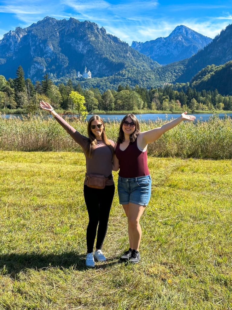 Sara and Abby with Neuschwanstein Castle in the background