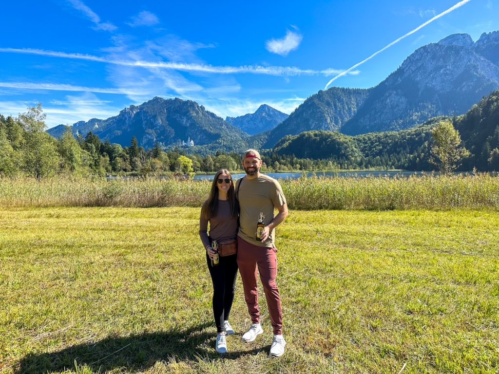 Sara and Tim with their beers on their Neuschwanstein Castle day trip from Munich