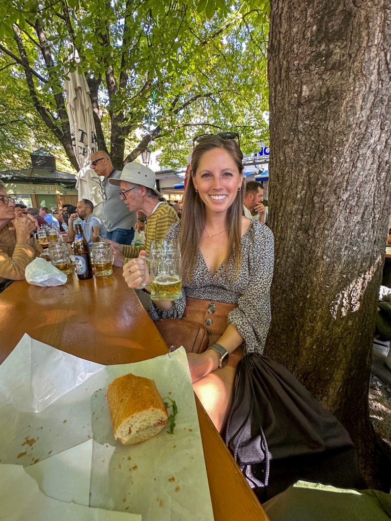 Sara at a beer garden in Munich