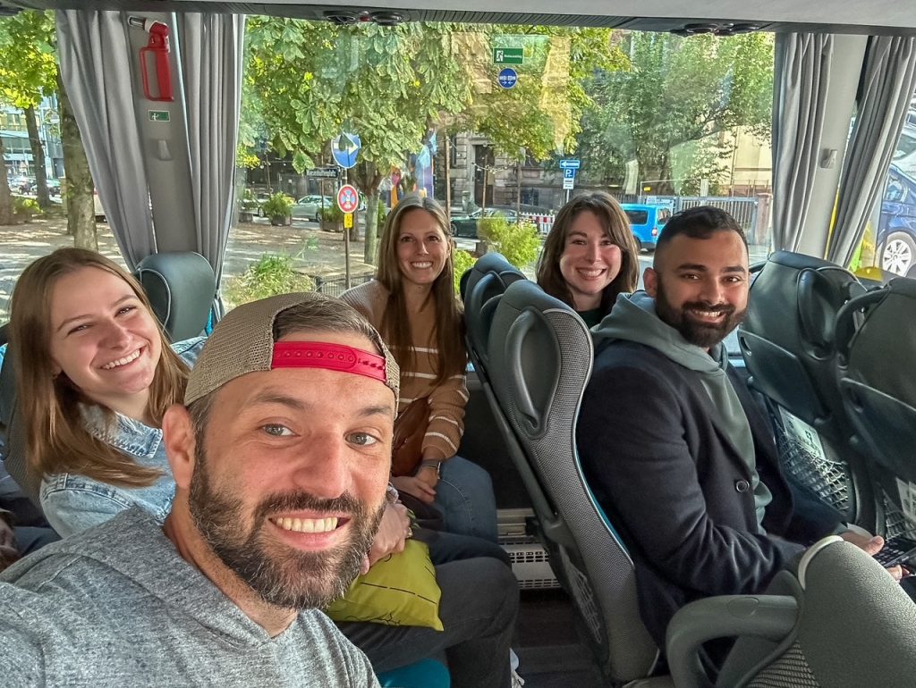 Our group on the way from Frankfurt to the Rhine Valley during our 7 days in Germany