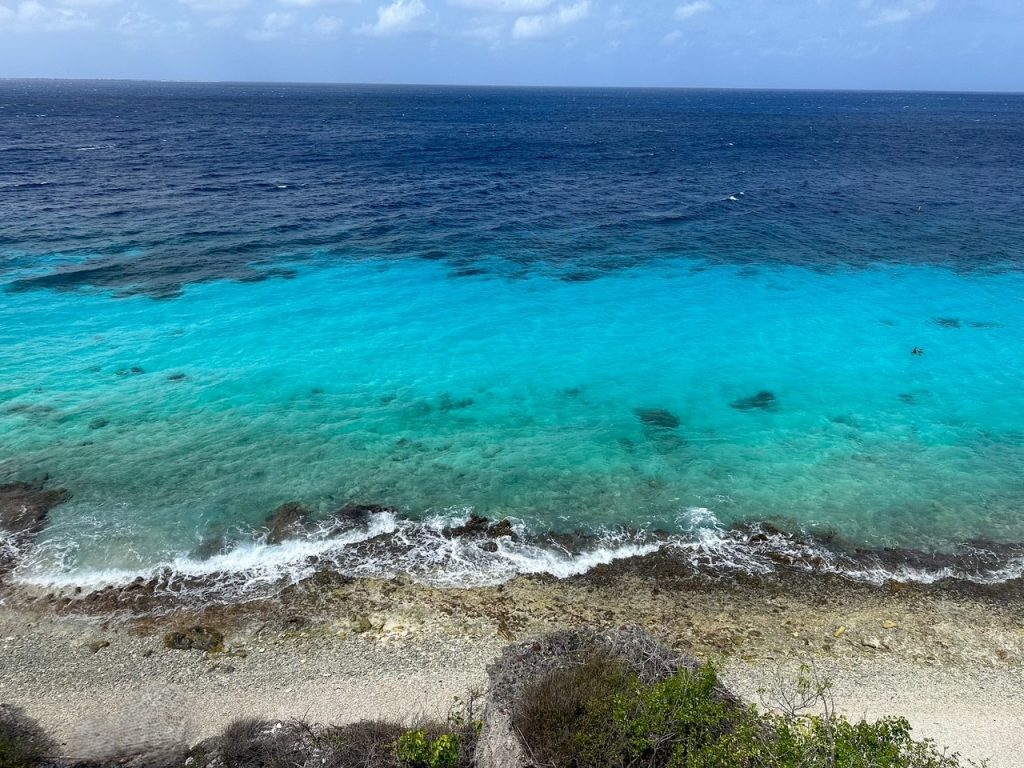 View overlooking the turquoise water at 1000 Steps in Bonaire