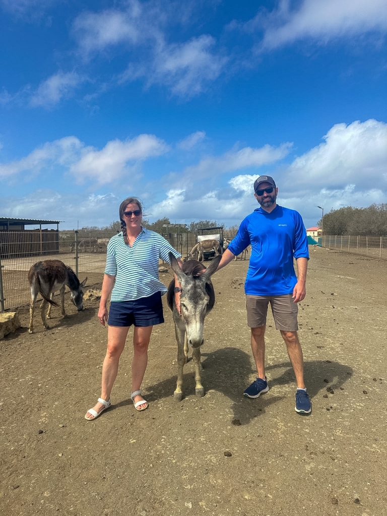 Courtney and Tim at the Donkey Sanctuary Bonaire