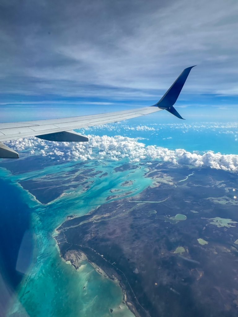 Aerial view of the Caribbean Sea during a flight to Bonaire
