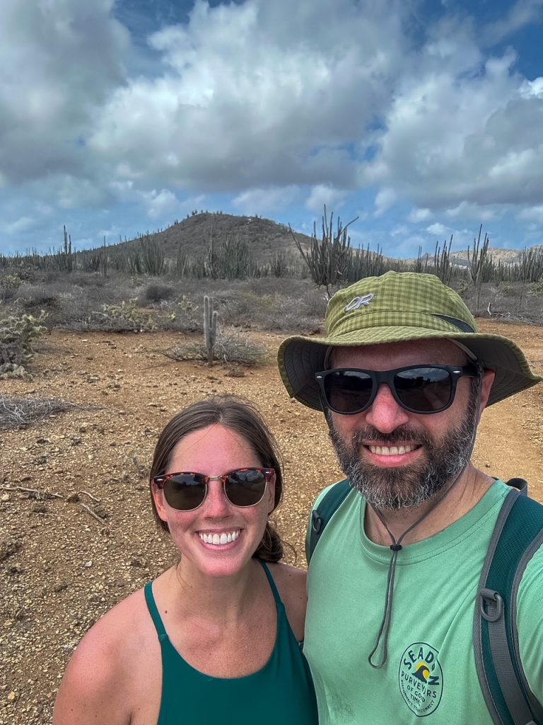 Sara and Tim hiking at Washington Slagbaai National Park