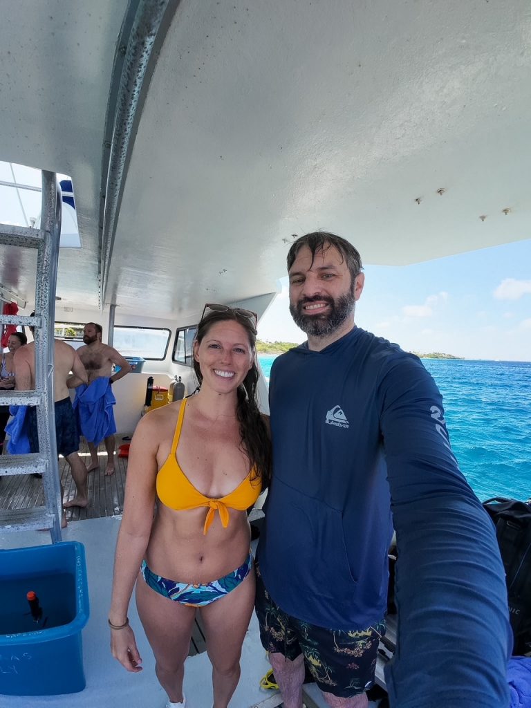 Sara and Tim on a snorkeling boat trip in Bonaire
