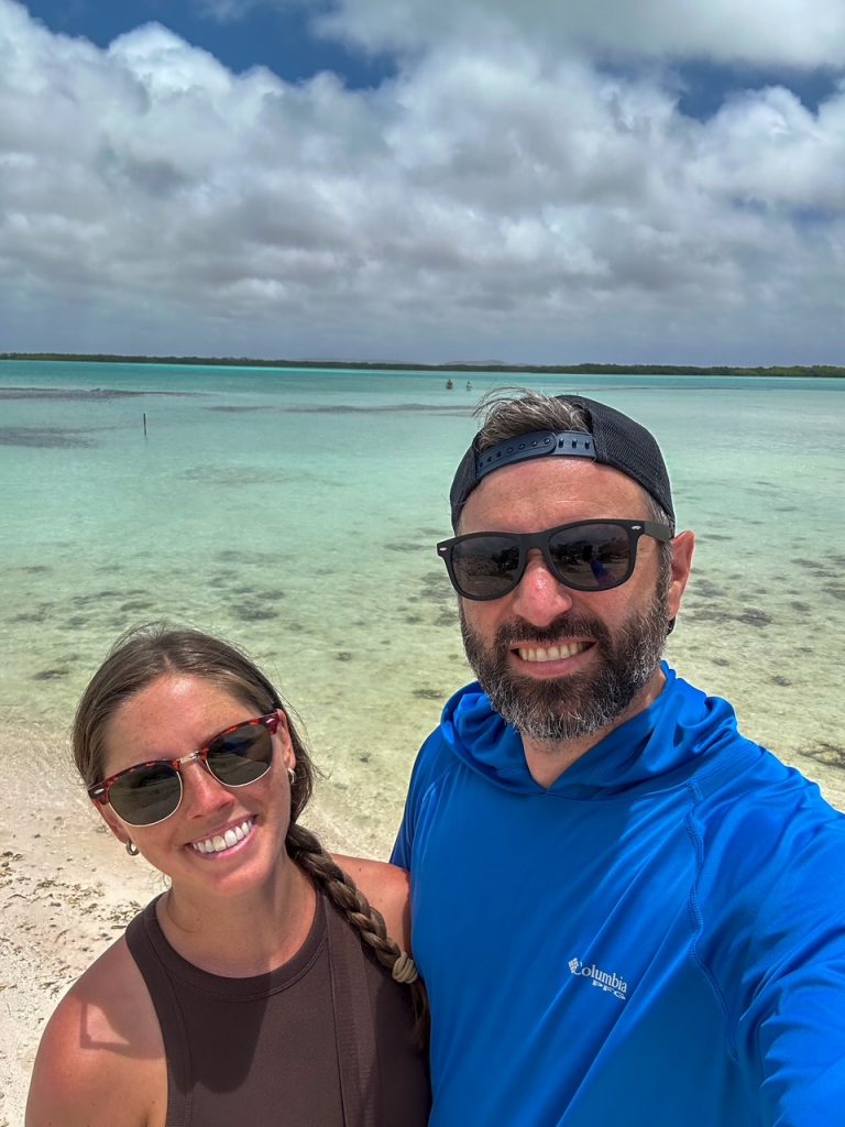 Sara and Tim overlooking Lac Bay in Bonaire