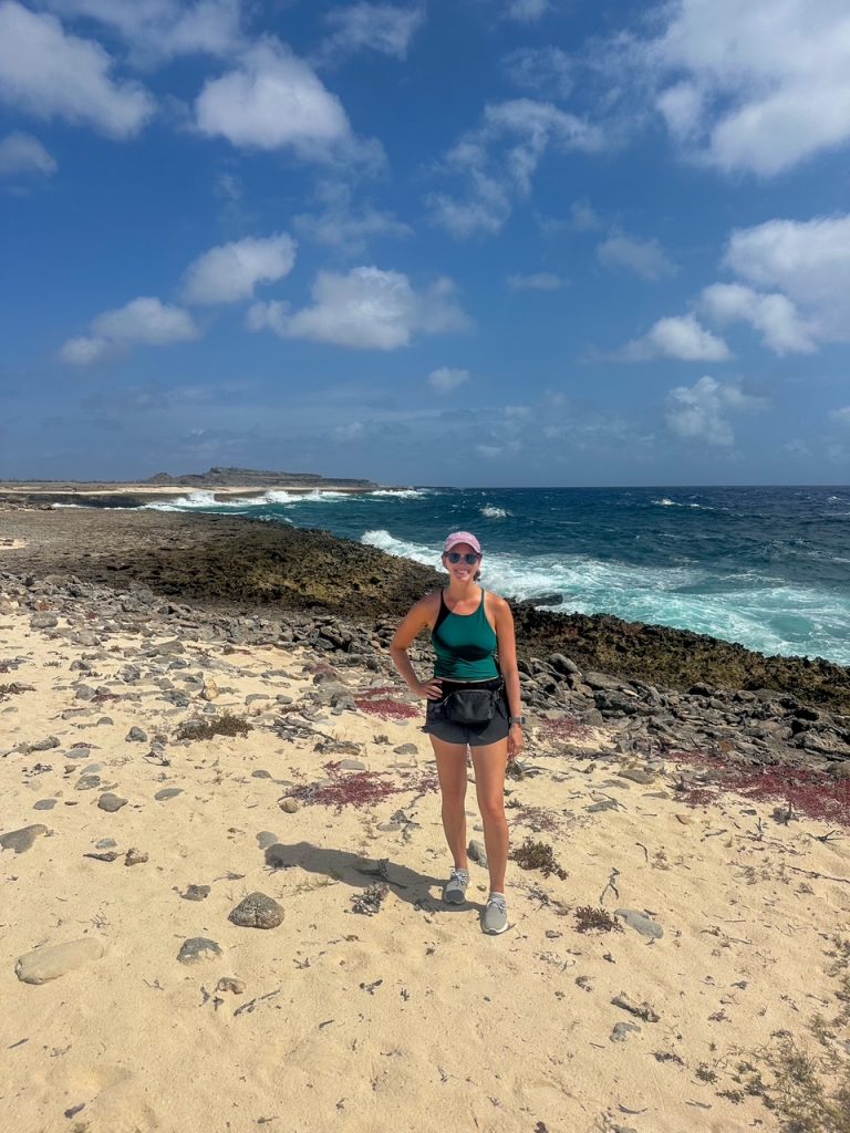 Sara hiking at Washington Slagbaai National Park