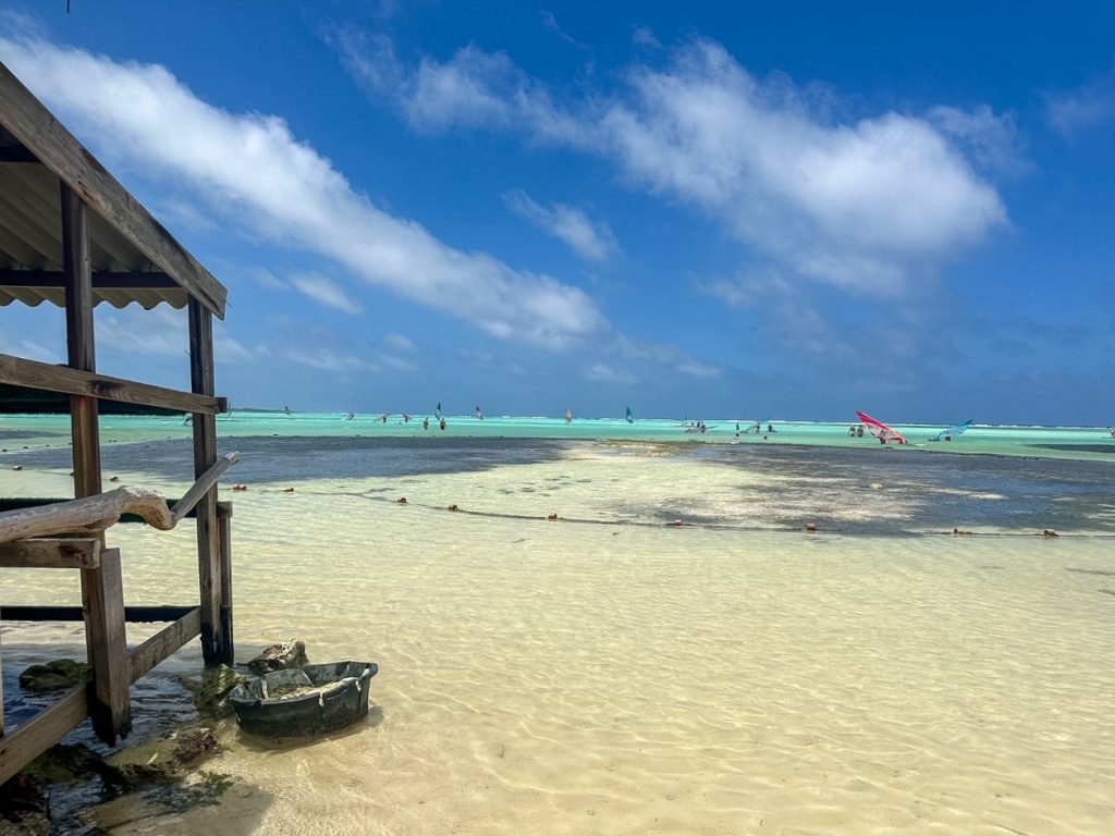 Windsurfers enjoying the shallow turquoise water at Sorobon Beach Bonaire