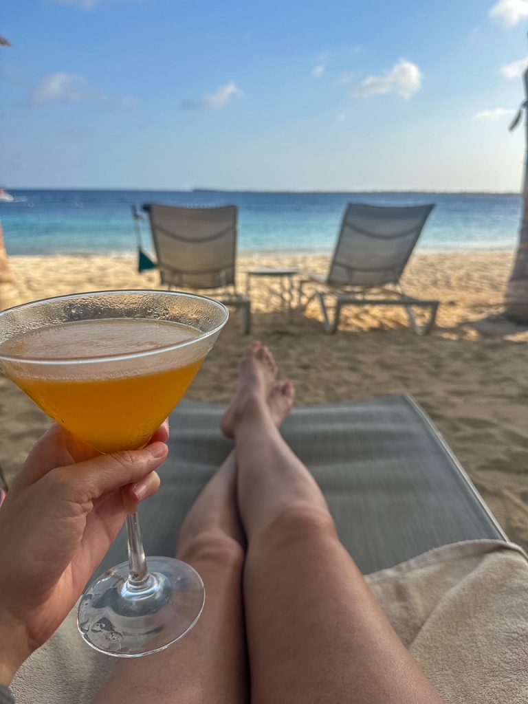 enjoying a drink at Harbour Village Beach Club in Bonaire