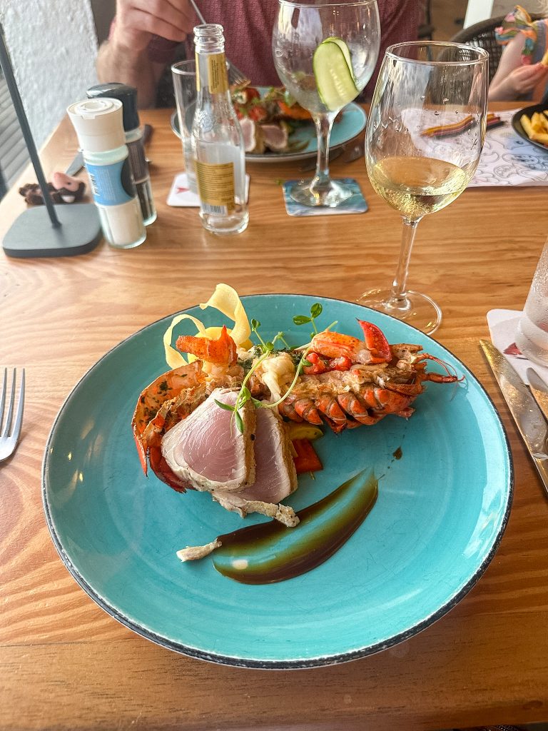 lobster dinner special at It Rains Fishes in Bonaire