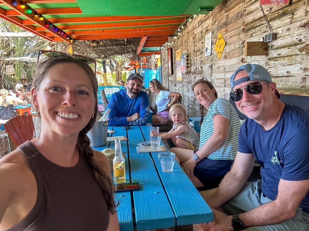 group at lunch at Hang Out Beachbar near Sorobon Beach
