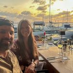 Sara and Tim at It Rains Fishes at sunset for dinner in Bonaire